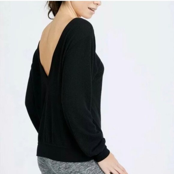 Joah Brown Get It Pullover V Neck Reversible Long Sleeve Fuzzy S/M Black - Picture 3 of 8